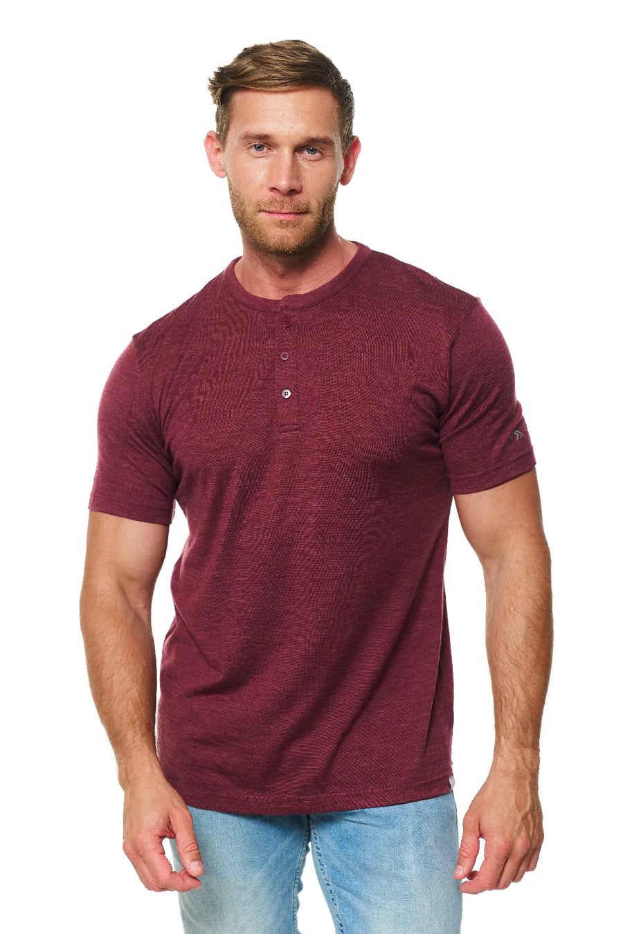 Men's Merino Wool Henley T-shirt 170 Burgundy
