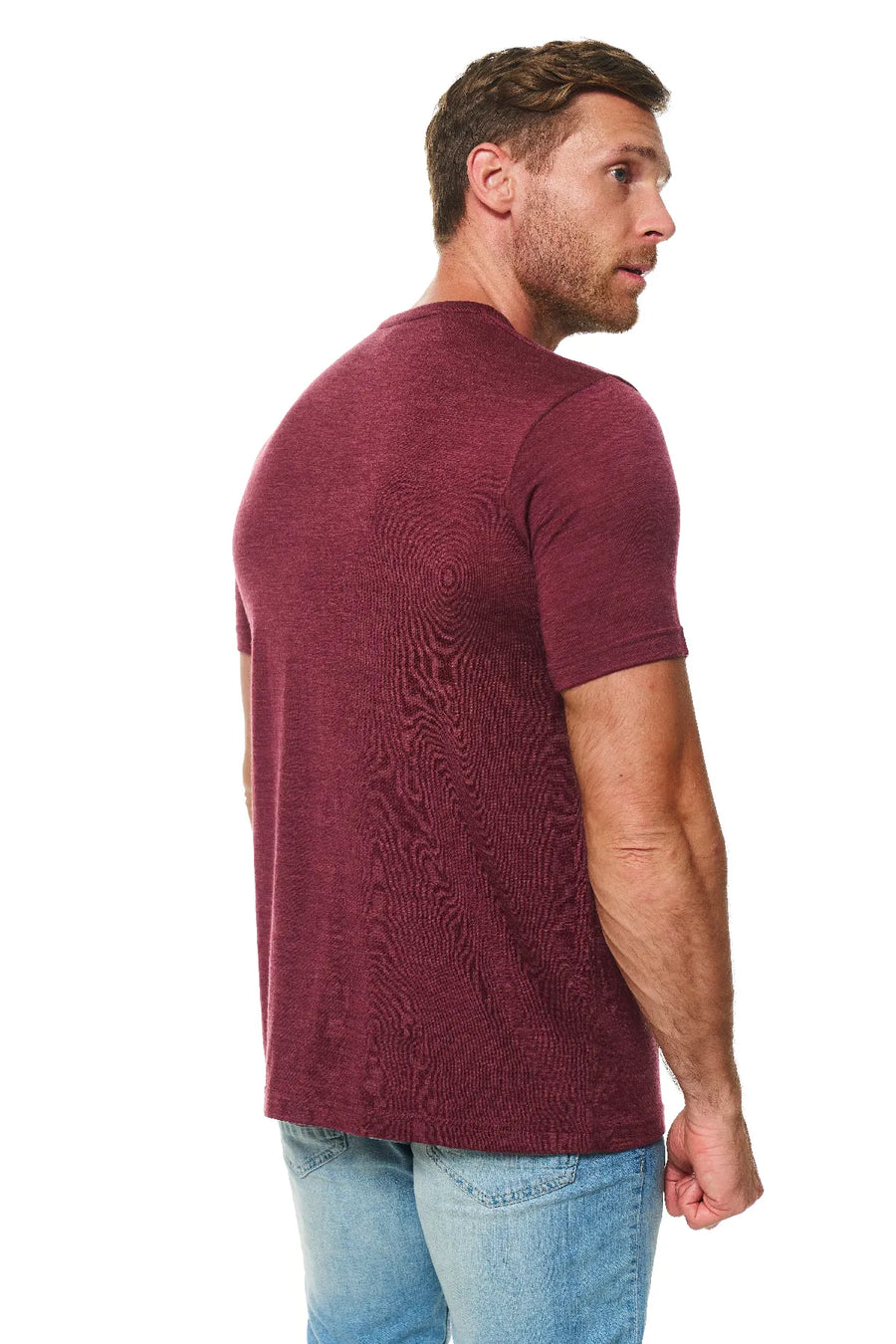 Men's Merino Wool Henley T-shirt 170 Burgundy