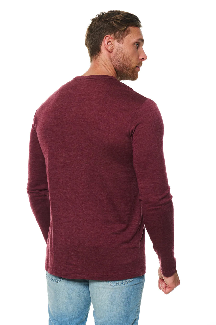 Men's Merino Wool Long Sleeve Henley Shirt 170 Burgundy