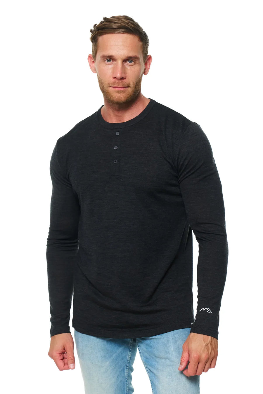Men's Merino Wool Henley Long Sleeve 170 Charcoal