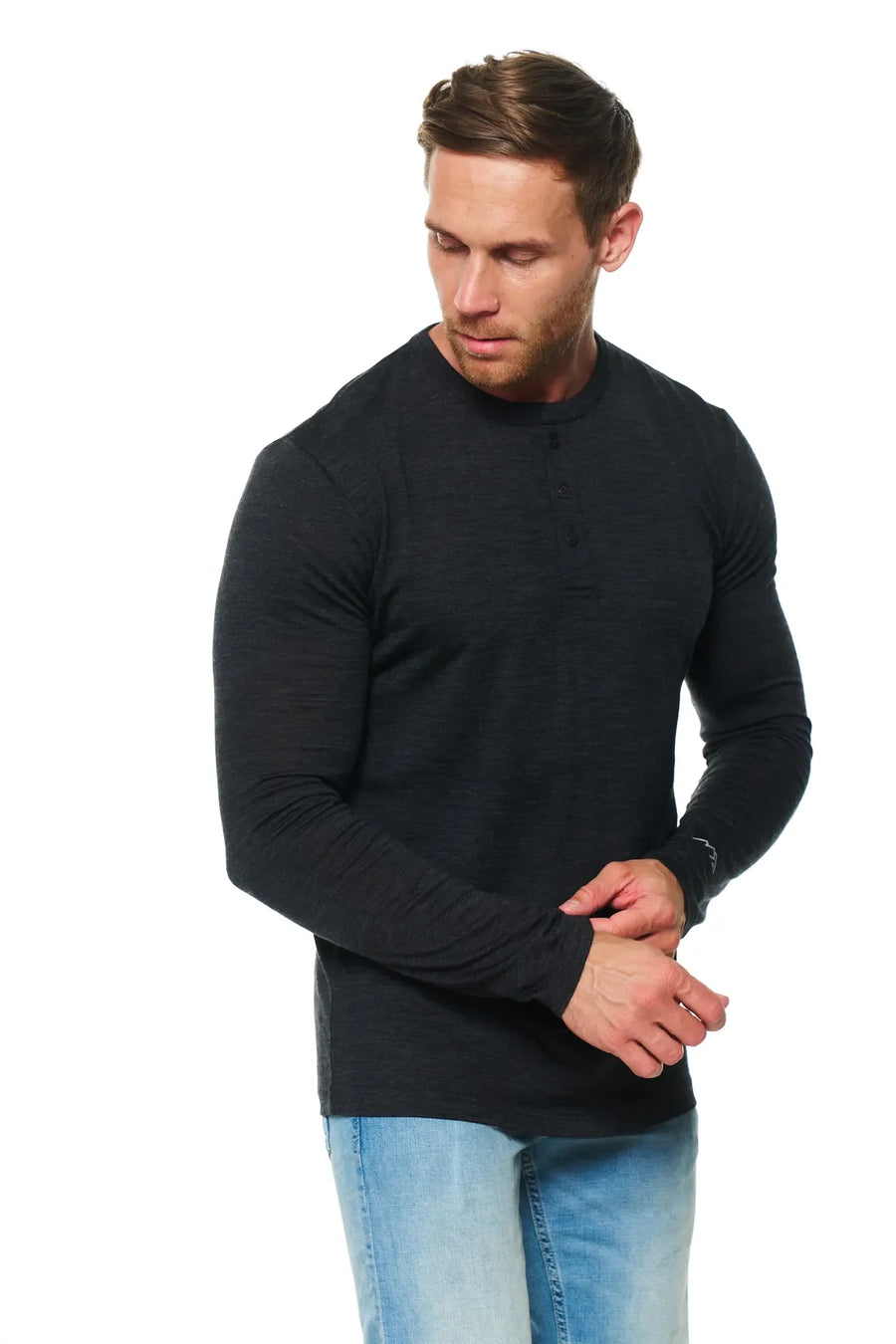 Men's Merino Wool Henley Long Sleeve 170 Charcoal