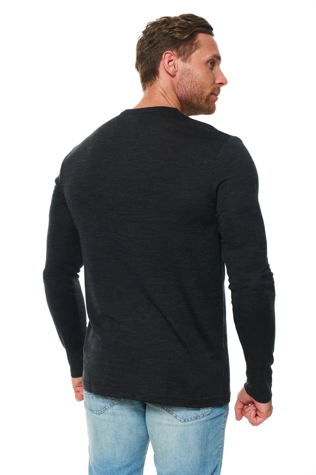 Men's Merino Wool Henley Long Sleeve 170 Charcoal