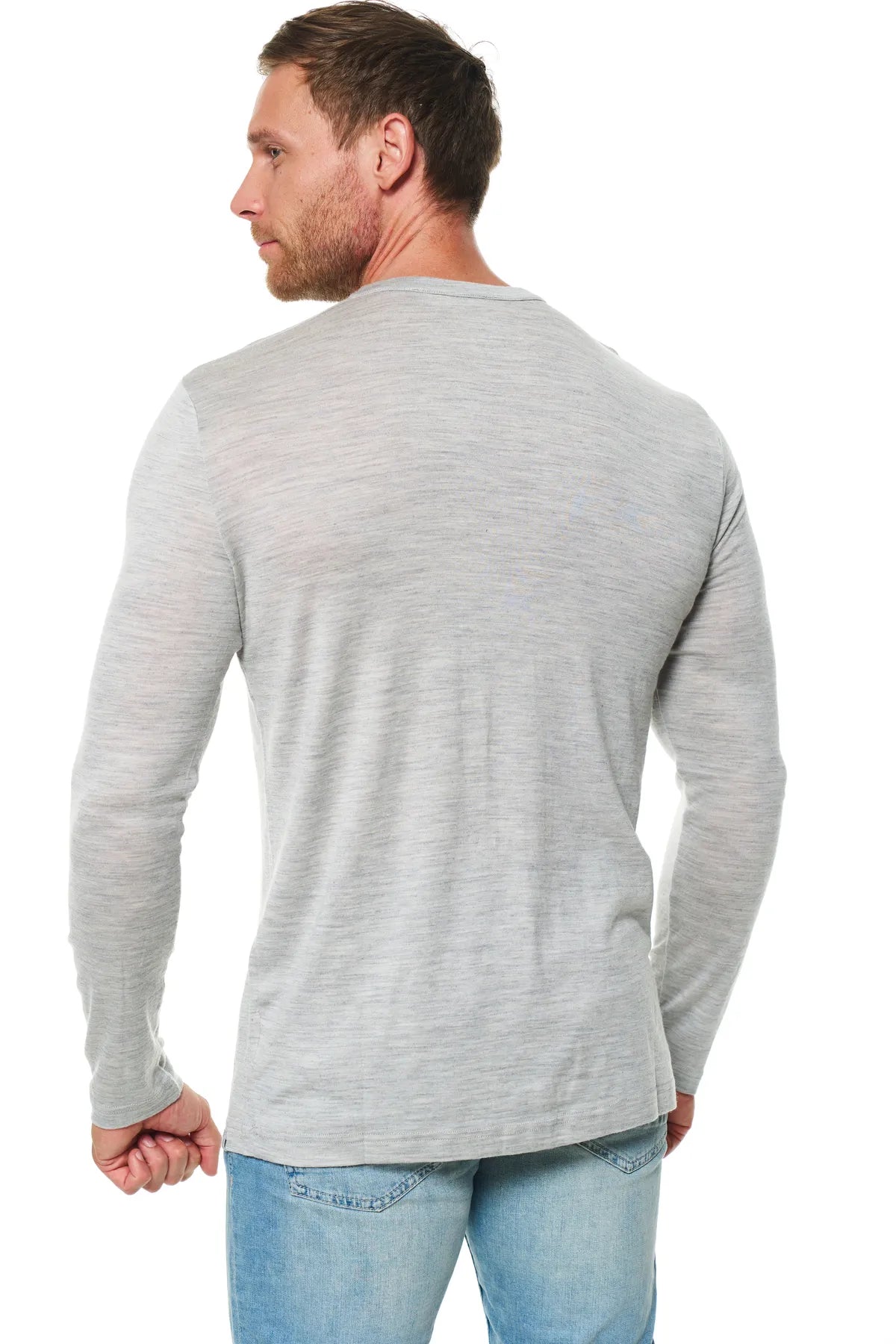 Men's Merino Wool Henley Long Sleeve 170 Heathered Grey