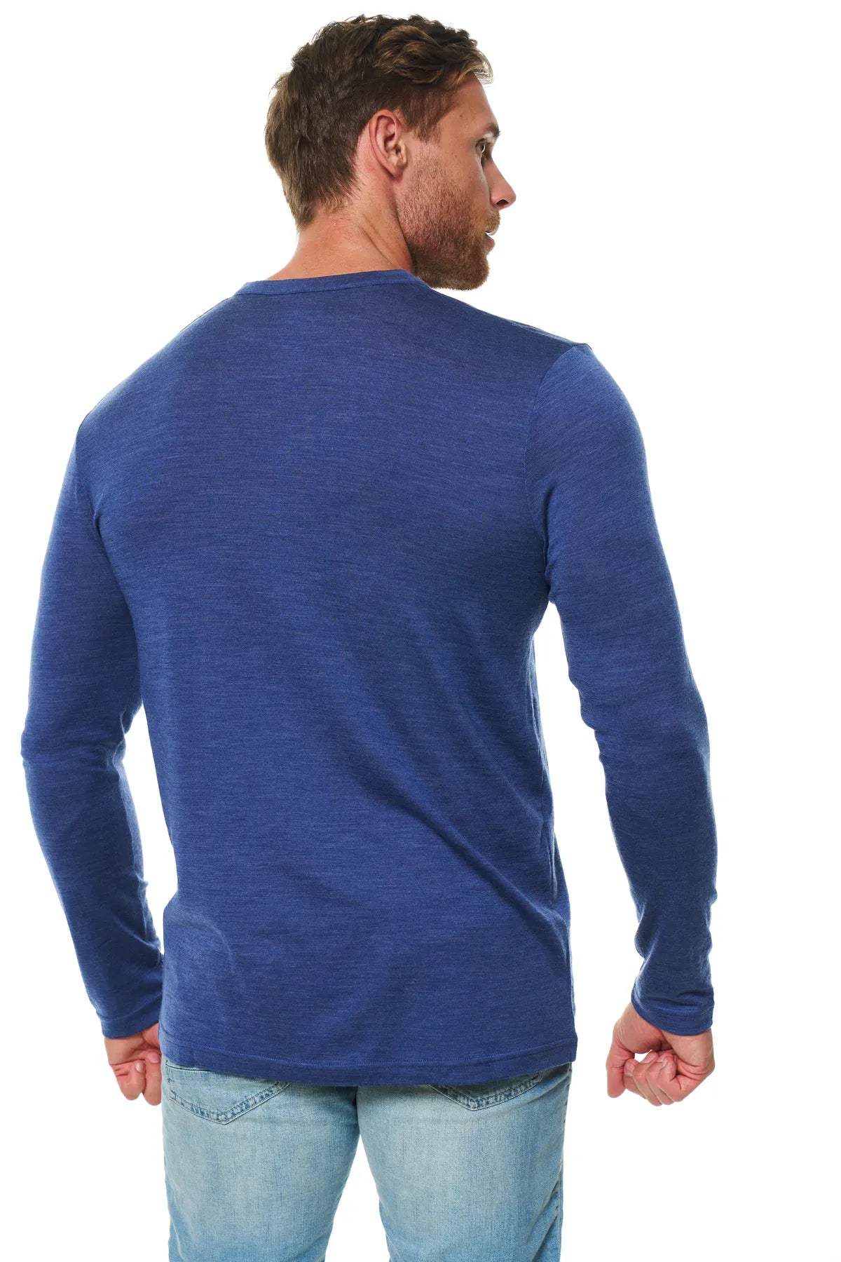 Men's Merino Wool Henley Long Sleeve 170 Grey Blue