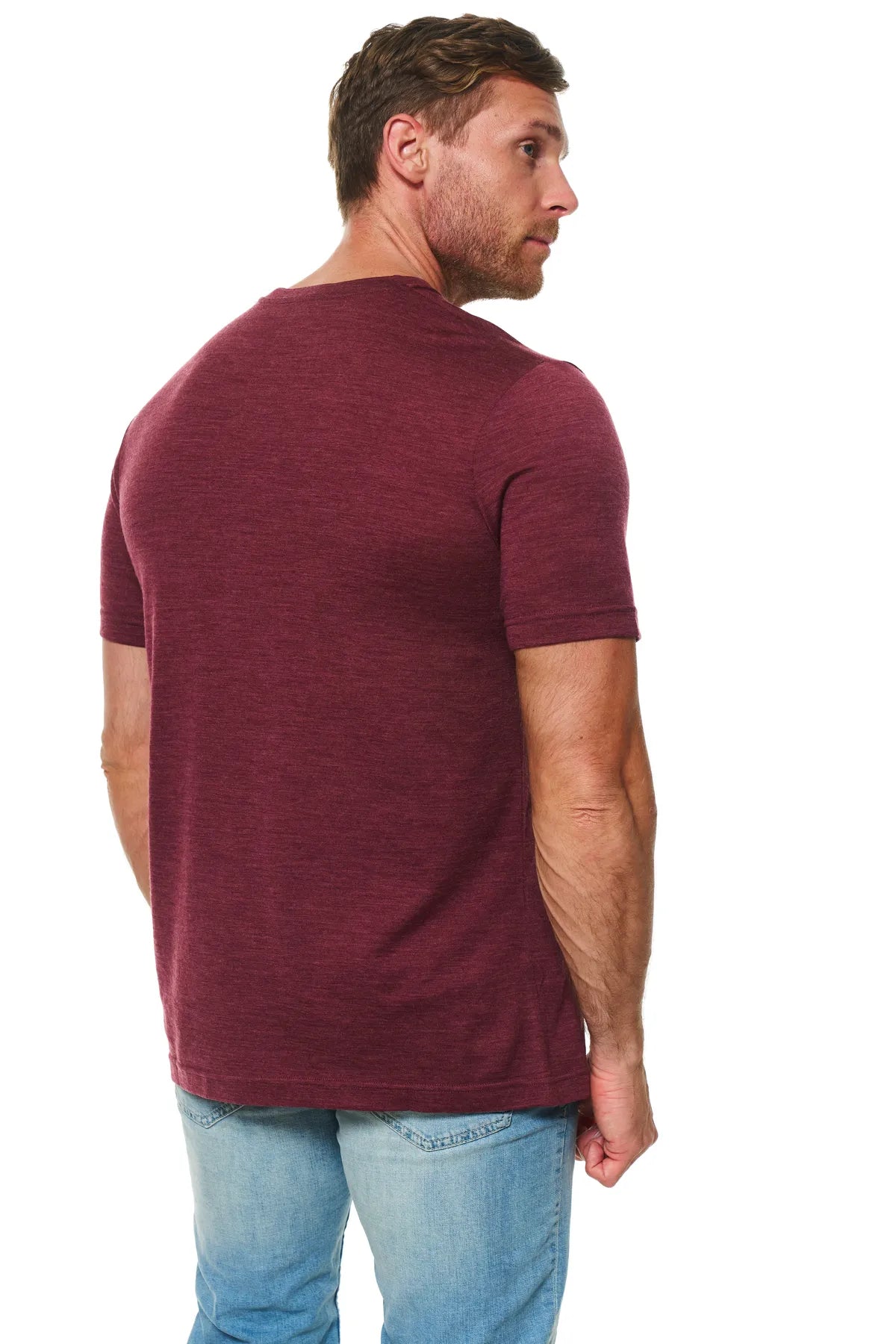 Men's Merino Wool Burgundy Pocket T-Shirt
