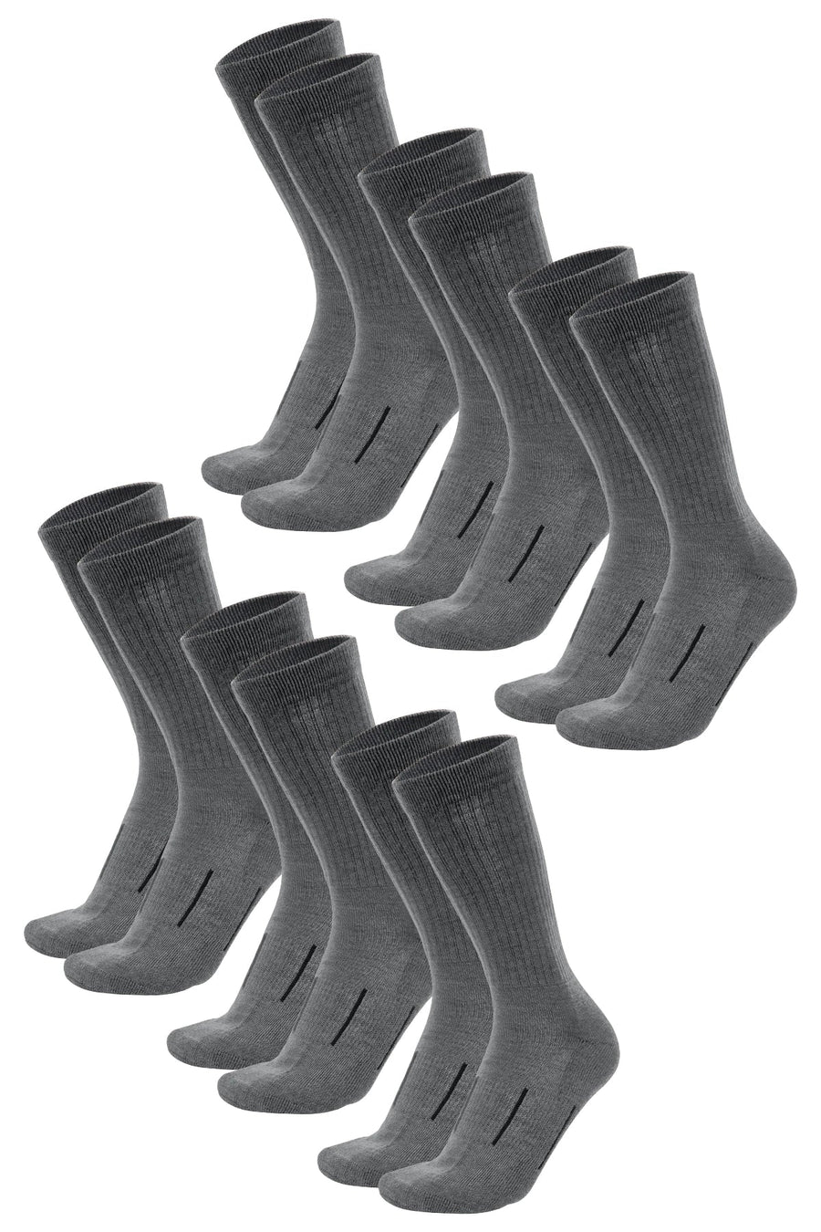 Merino Wool Hiking Socks - (Pack of 6) Steel Grey