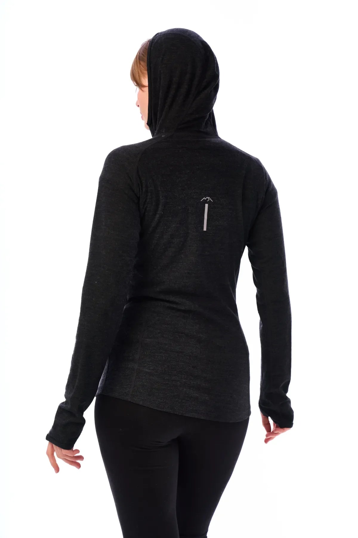 Women's Merino Wool Half Zip Hoodie 190 Charcoal Grey