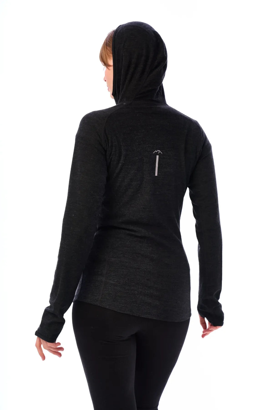 Women's Merino Wool Half Zip Hoodie 190 Charcoal Grey