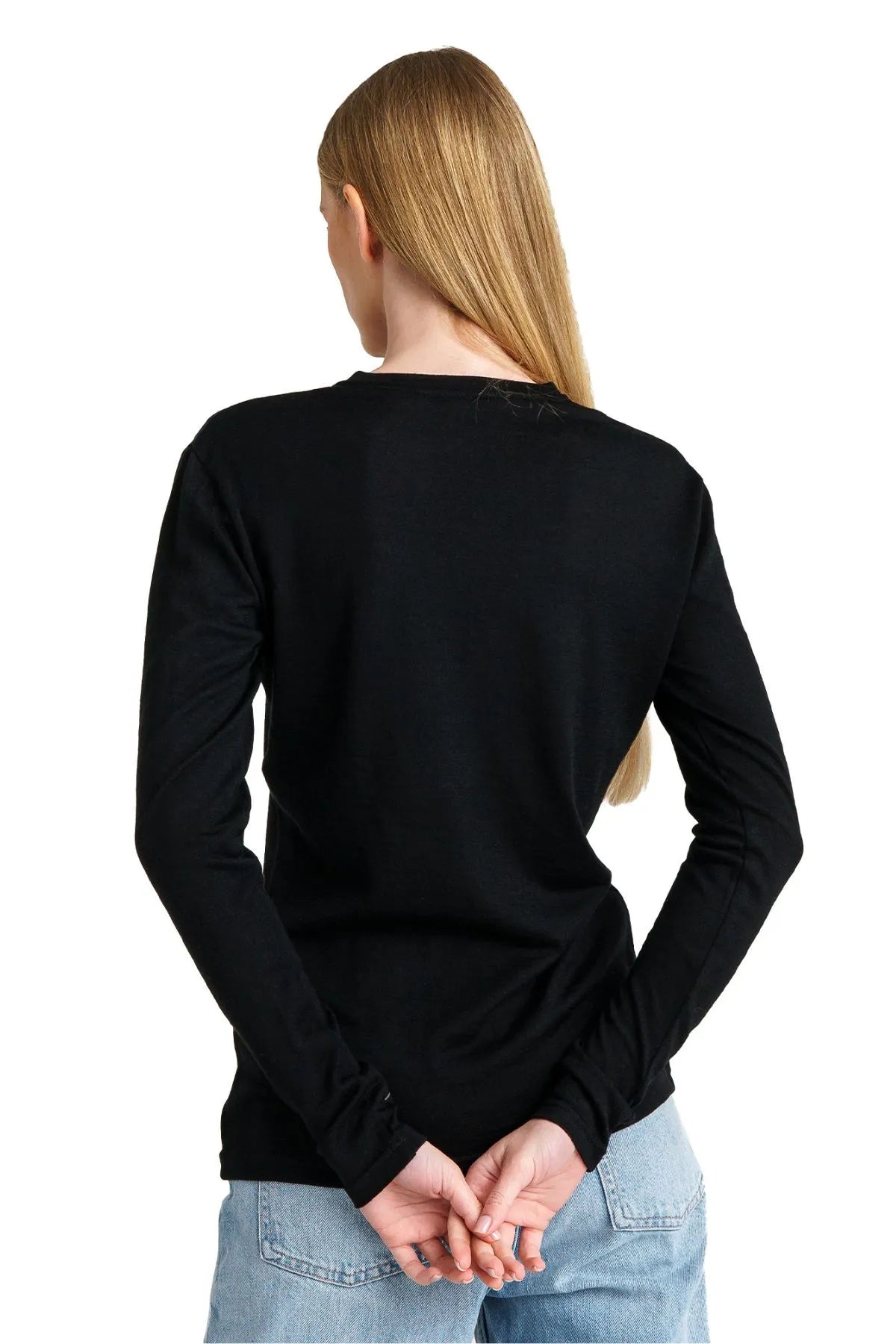 Women's Merino Long Sleeve 165 Black | V-neck