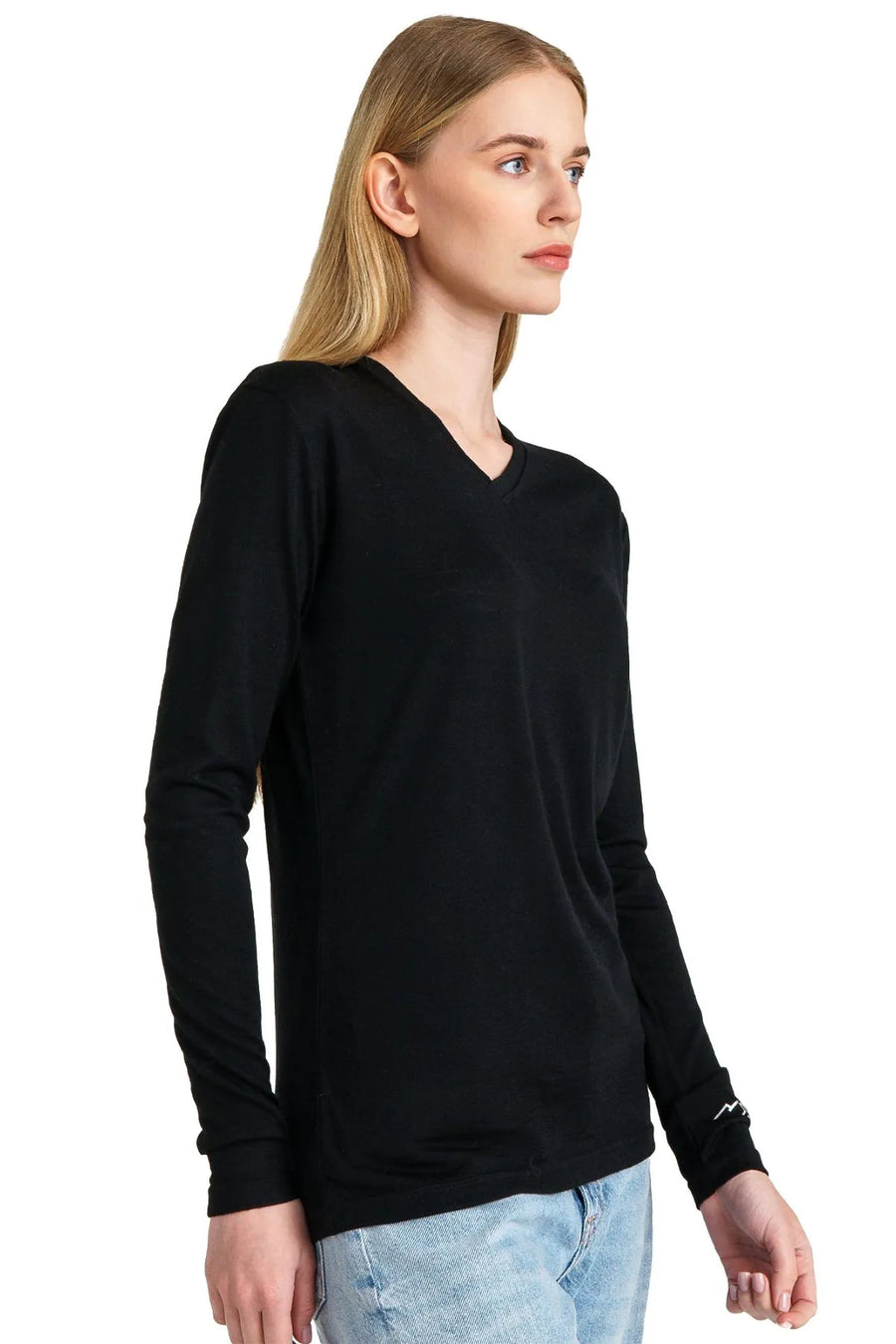 Women's Merino Long Sleeve 165 Black | V-neck