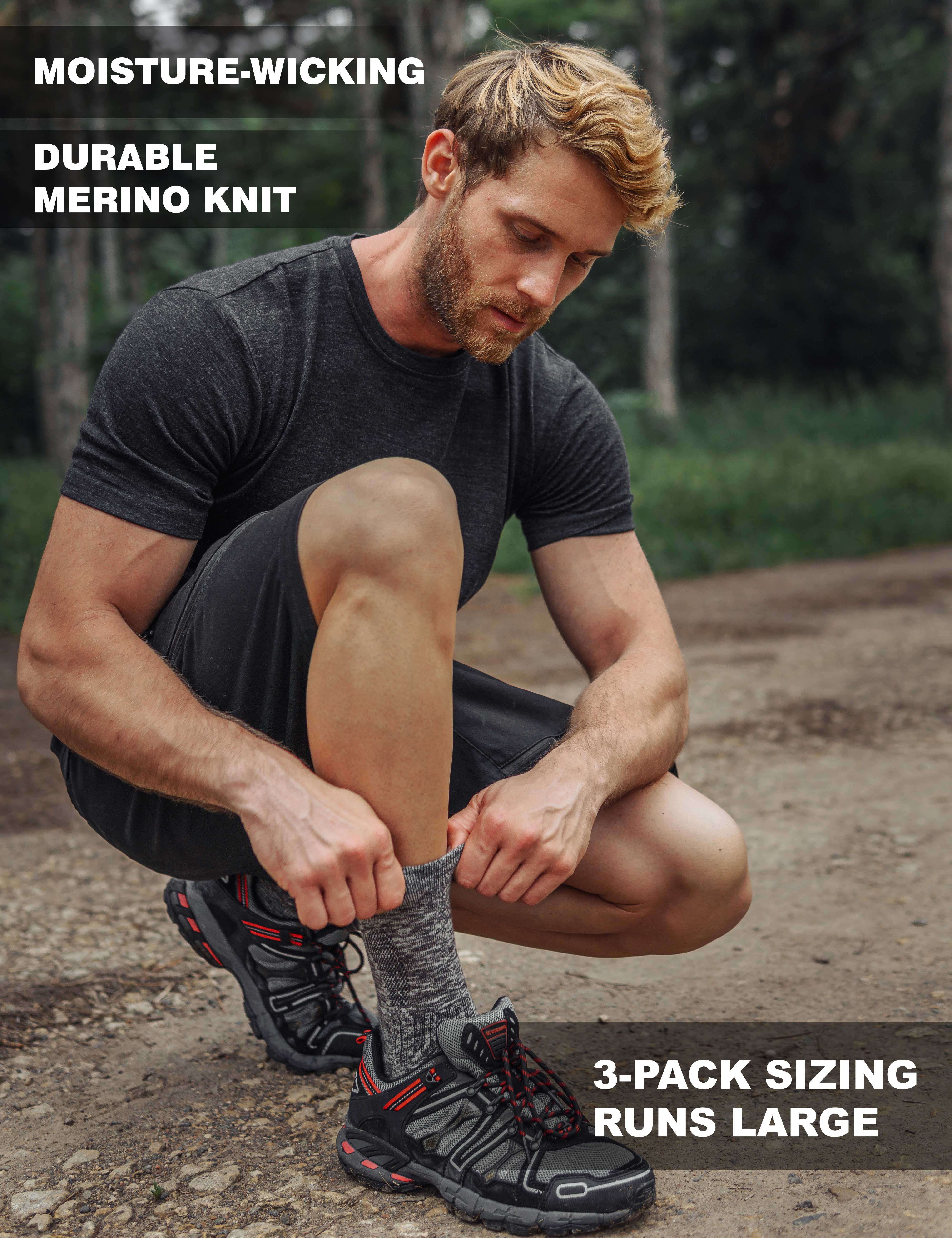 Merino Wool Hiking Socks - Multicolor: Light Grey, Charcoal, Black