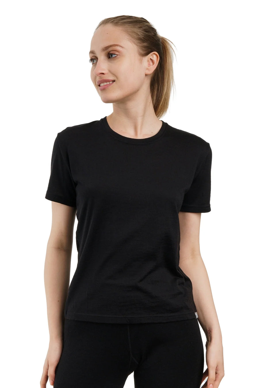 Women's Merino T-shirt 180 Solid Black | Crewneck