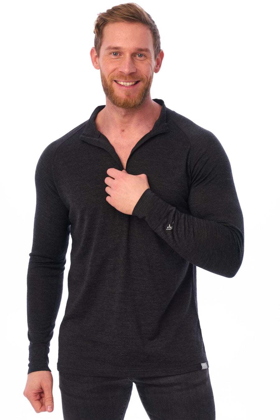 Men's Merino Half Zip Long Sleeve 165 Charcoal Grey