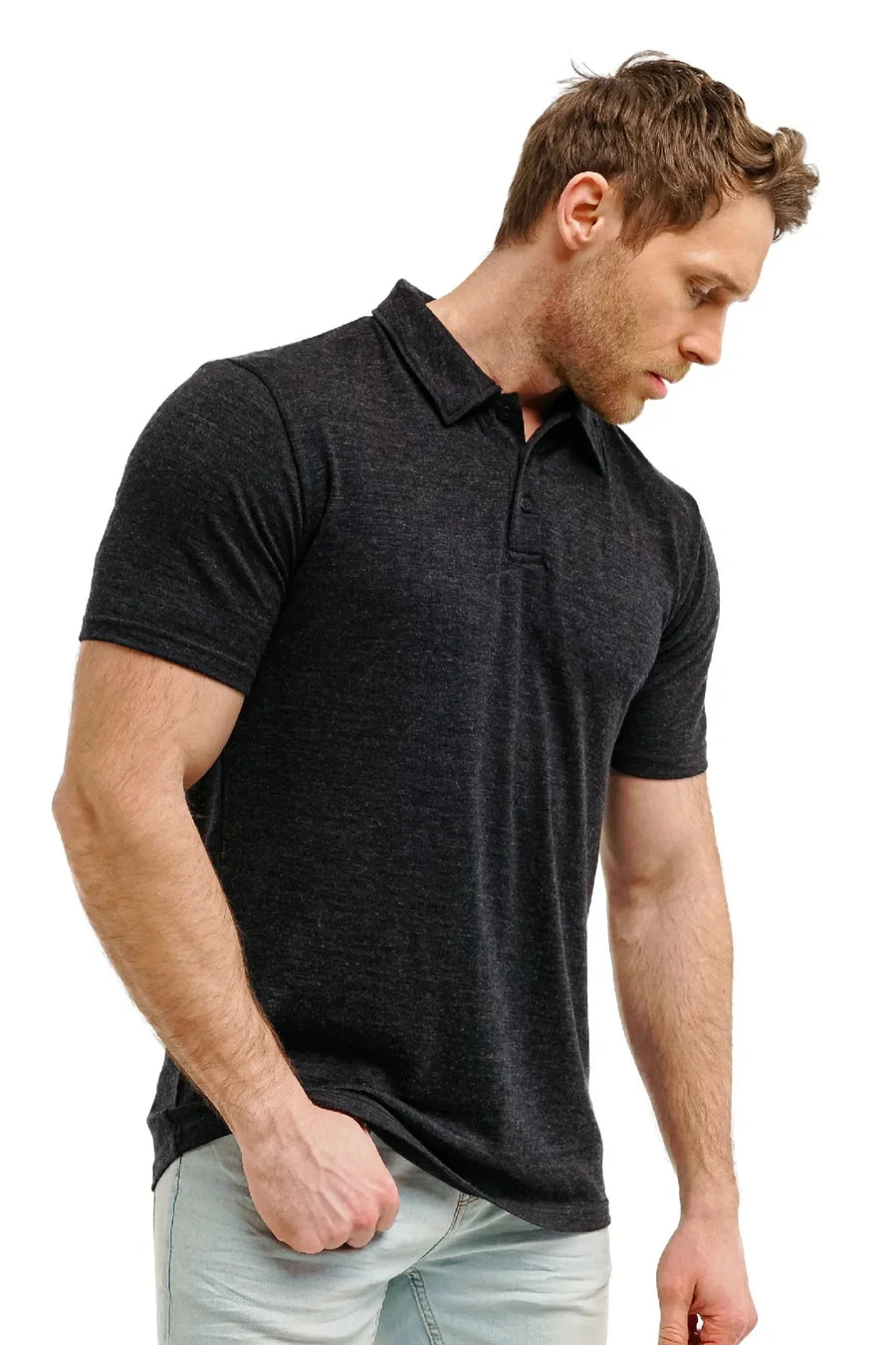 Men's Merino Polo 180 Black Melange