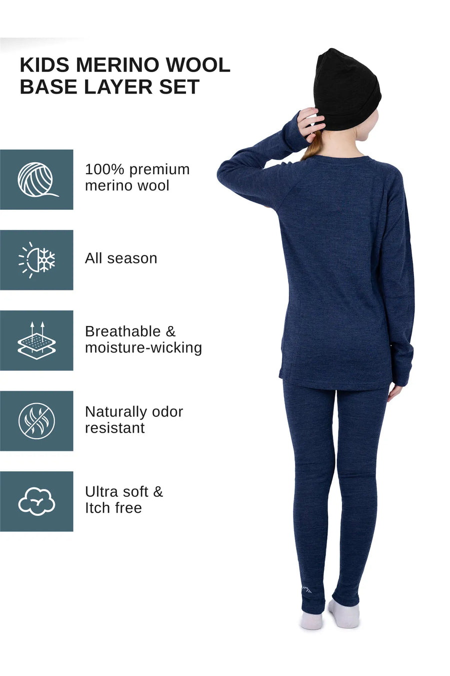 Kids' Merino Set Navy + Black Beanie