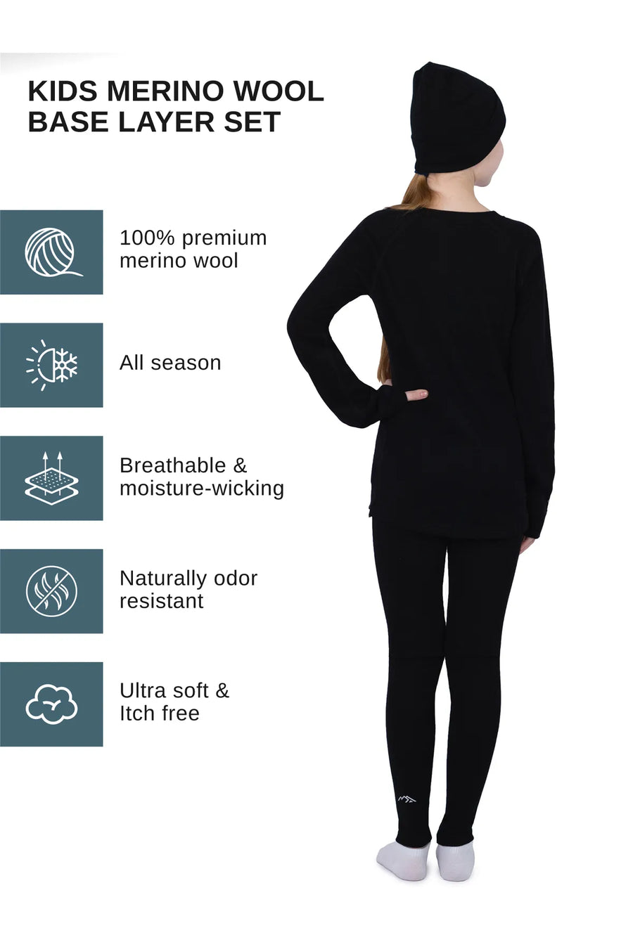 Kids' Merino Set Black + Black Beanie