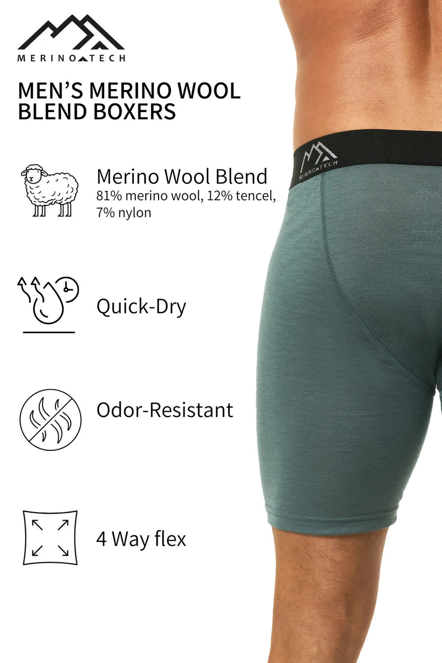 Men's Merino Boxers 170 Smoke Grey (2 Pack)