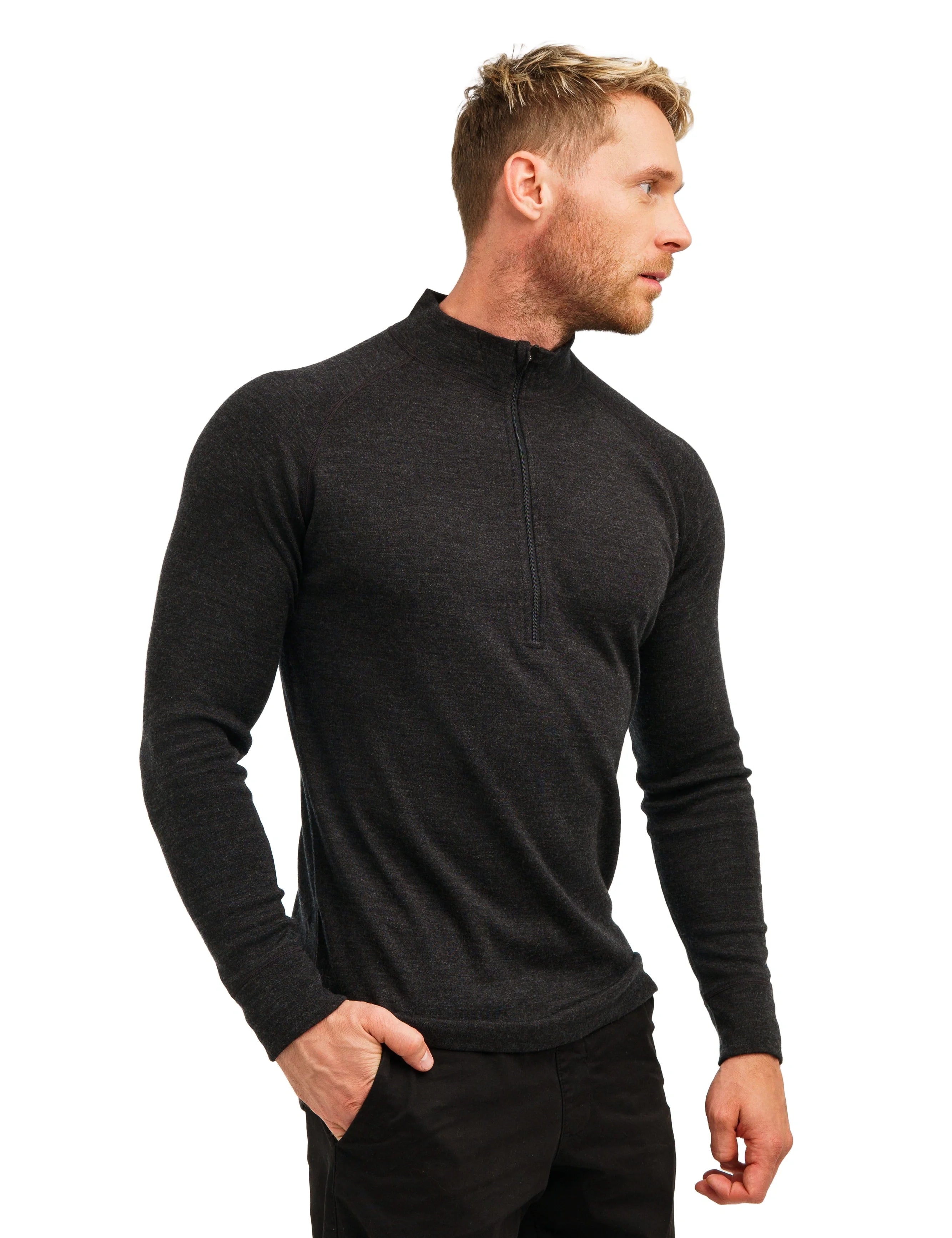 Men's Merino Half Zip Long Sleeve 250 Charcoal Gray