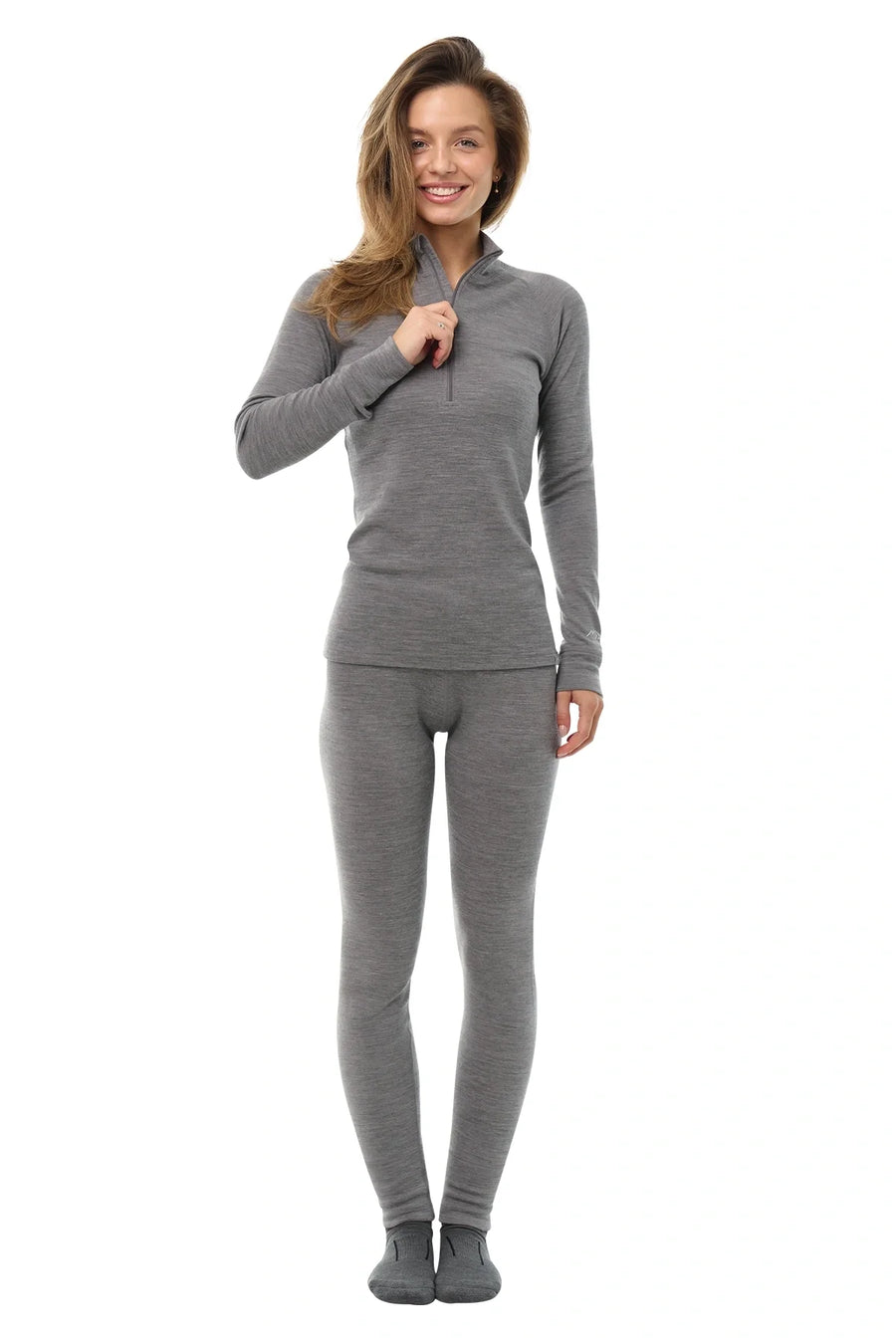 Women's Merino Thermal Set 250 Heather Grey Zip-Up