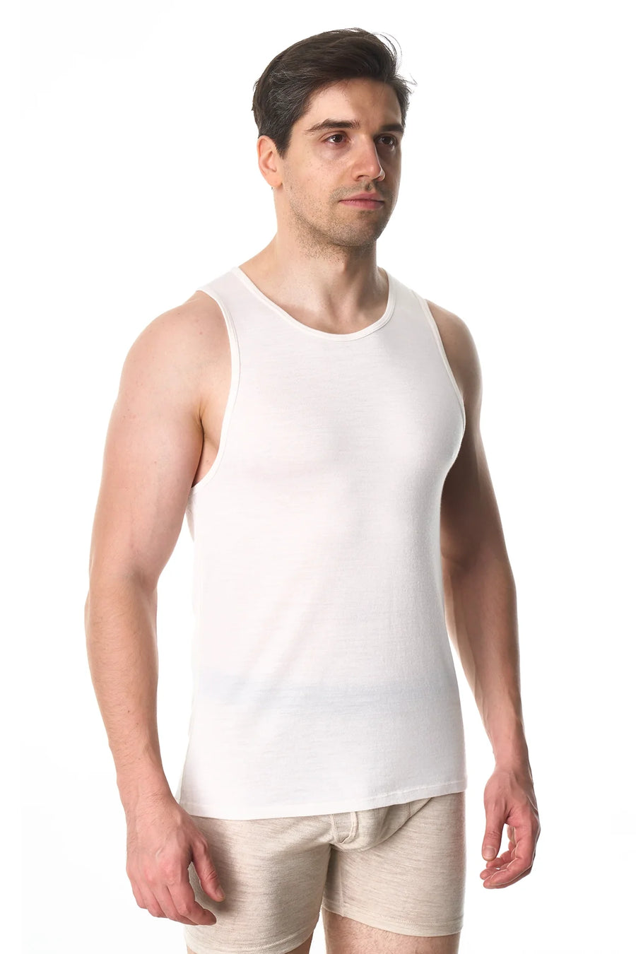 Men's Merino Wool Tank Top A-Shirt White Creamy