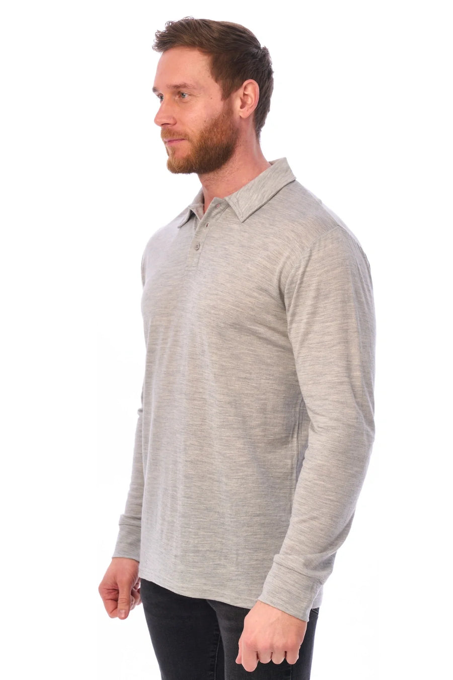 Men's Merino Wool Long Sleeve Polo Heather Grey