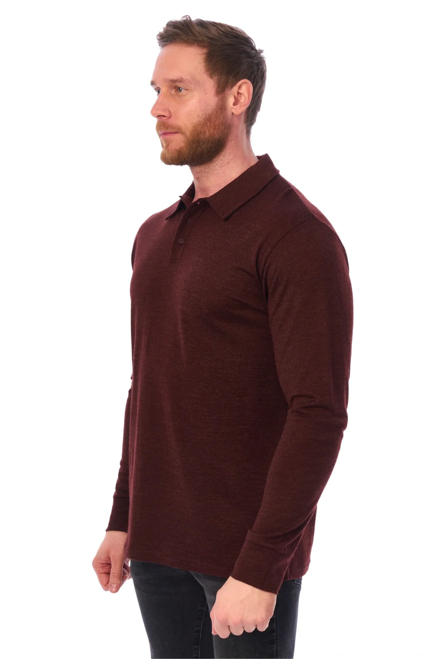 Men's Merino Wool Long Sleeve Polo Bordo