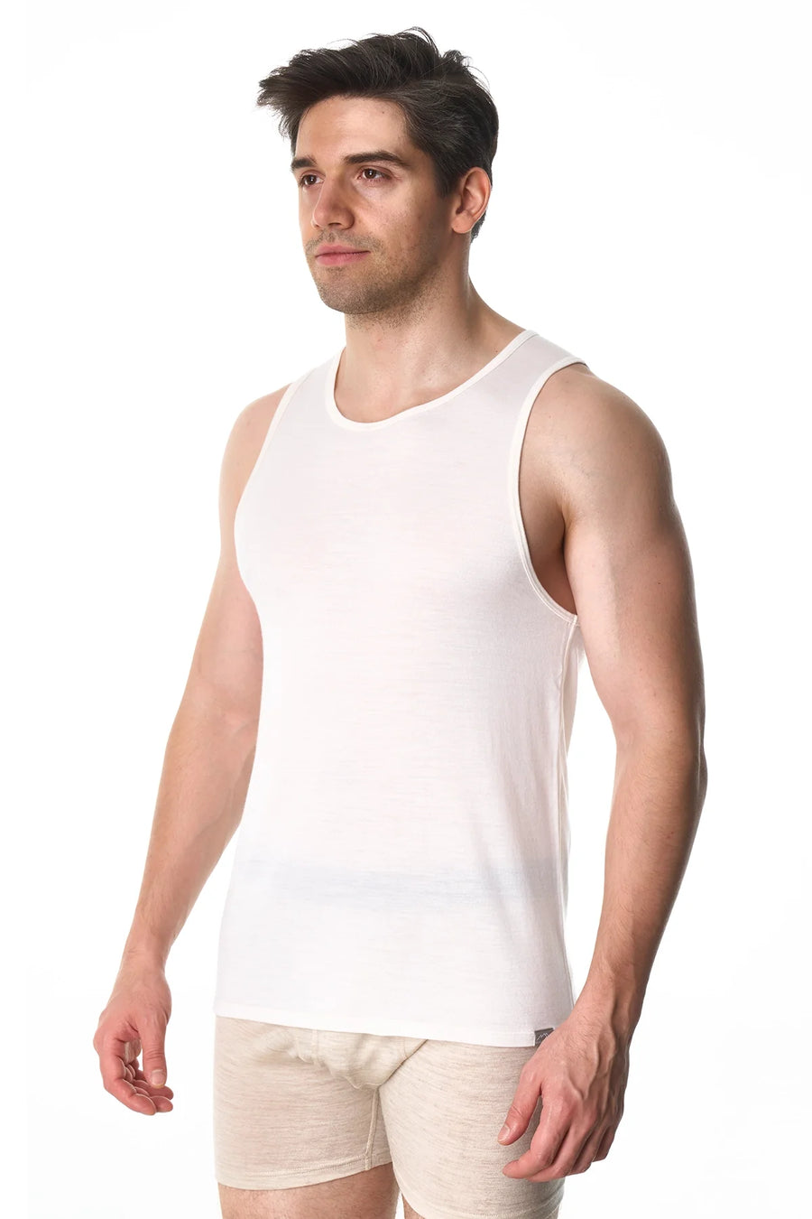 Men's Merino Wool Tank Top A-Shirt White Creamy