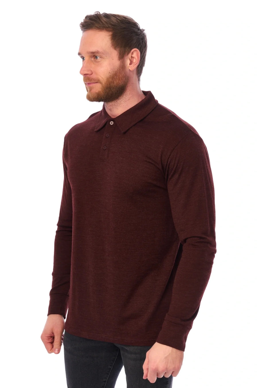 Men's Merino Wool Long Sleeve Polo Bordo