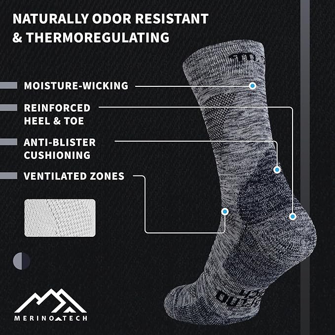 Merino Wool Hiking Socks - (Pack of 2) Navy Grey