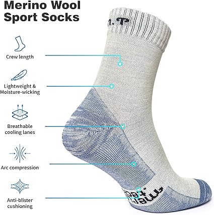 Merino Wool Running Socks - (Pack of 2) Cream Blue