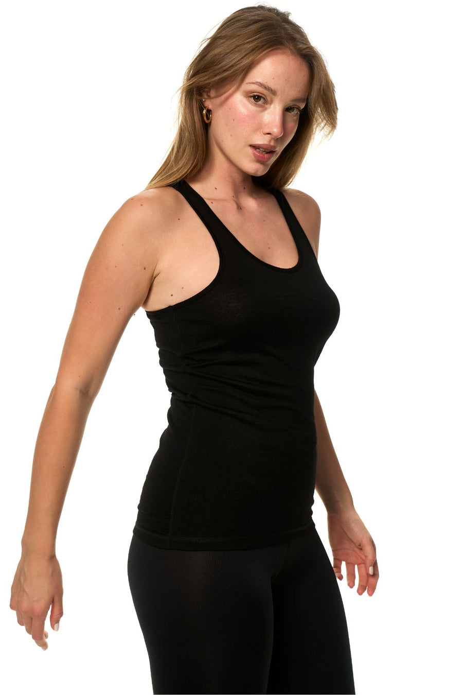Women's Merino Wool Racerback Tank Top Black