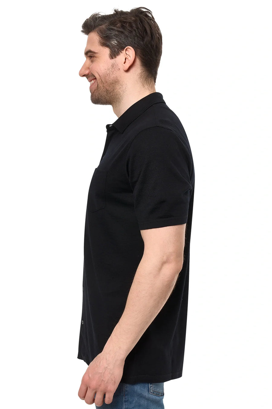 Men's Merino Button-Up Short Sleeve Shirt Black