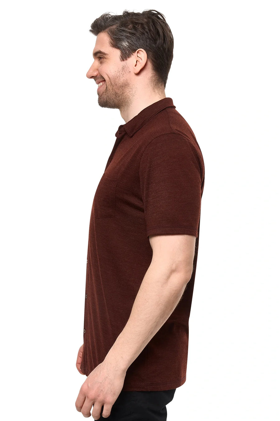 Men's Merino Button-Up Short Sleeve Shirt Bordo