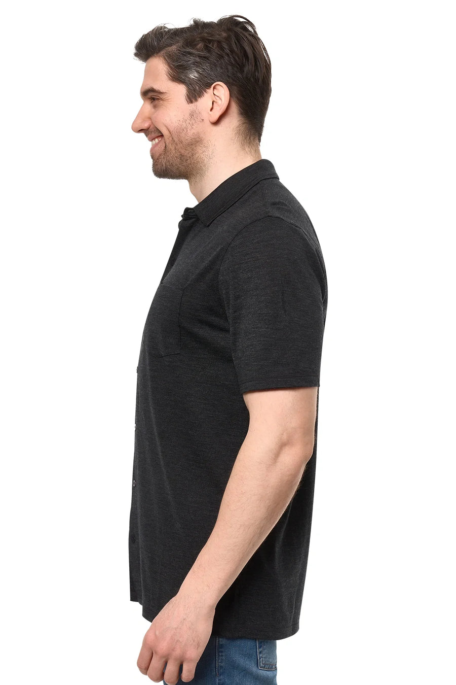 Men's Merino Button-Up Short Sleeve Shirt Charcoal