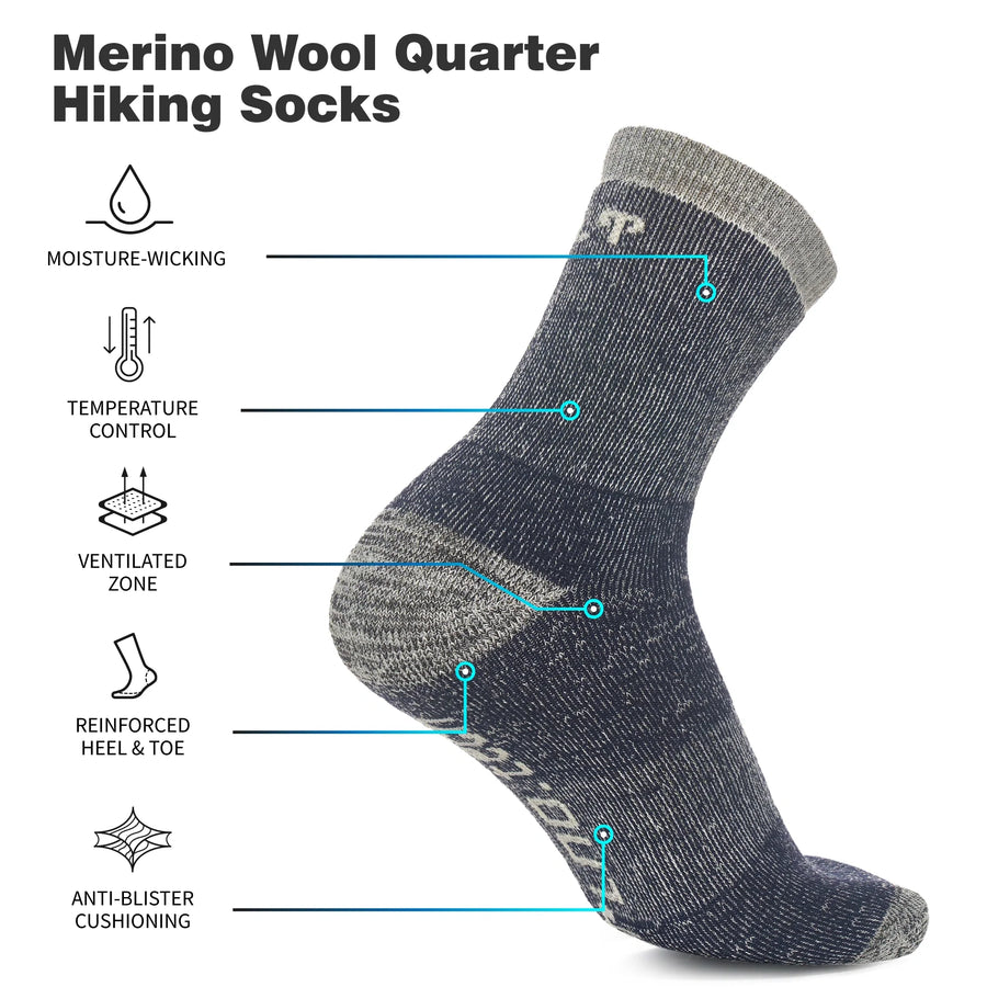 Merino Wool Running Socks - (Pack of 2) Navy Light Grey