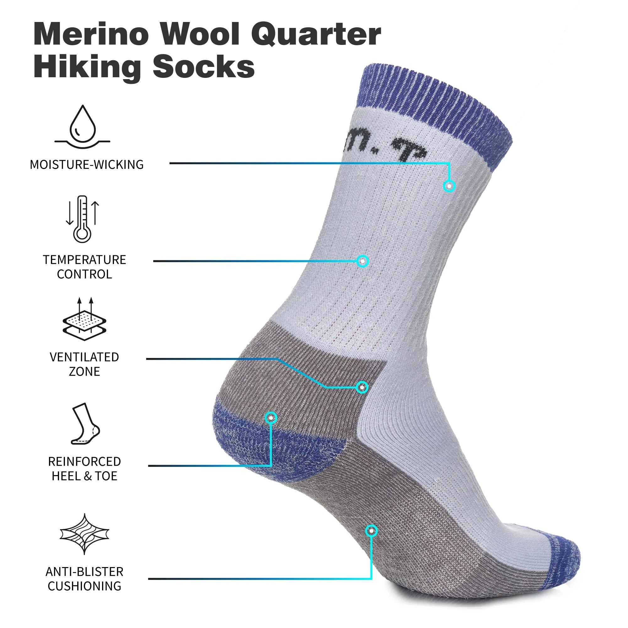 Merino Wool Running Socks - (Pack of 2) Lavender Blue