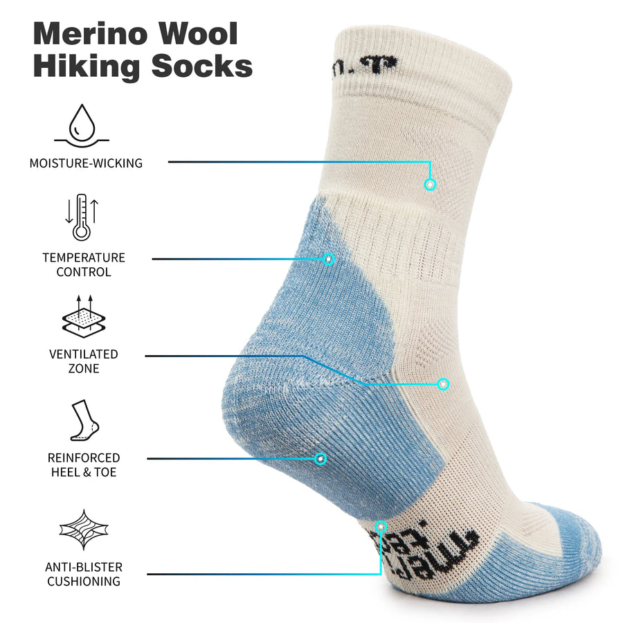 Merino Wool Hiking Socks - (Pack of 3) Santorini