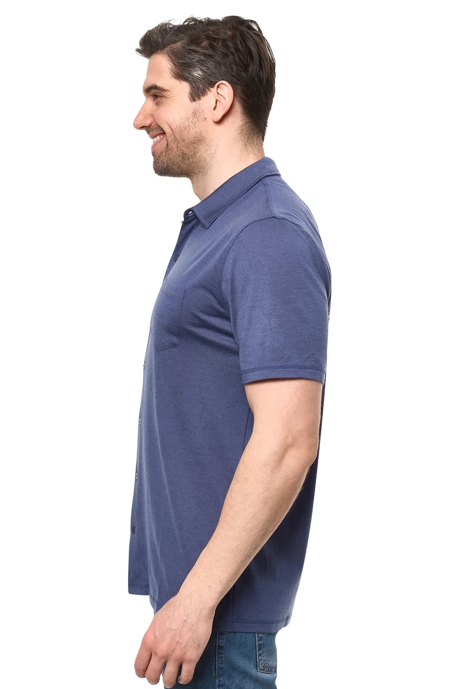 Men's Merino Button-Up Short Sleeve Shirt Dark Blue