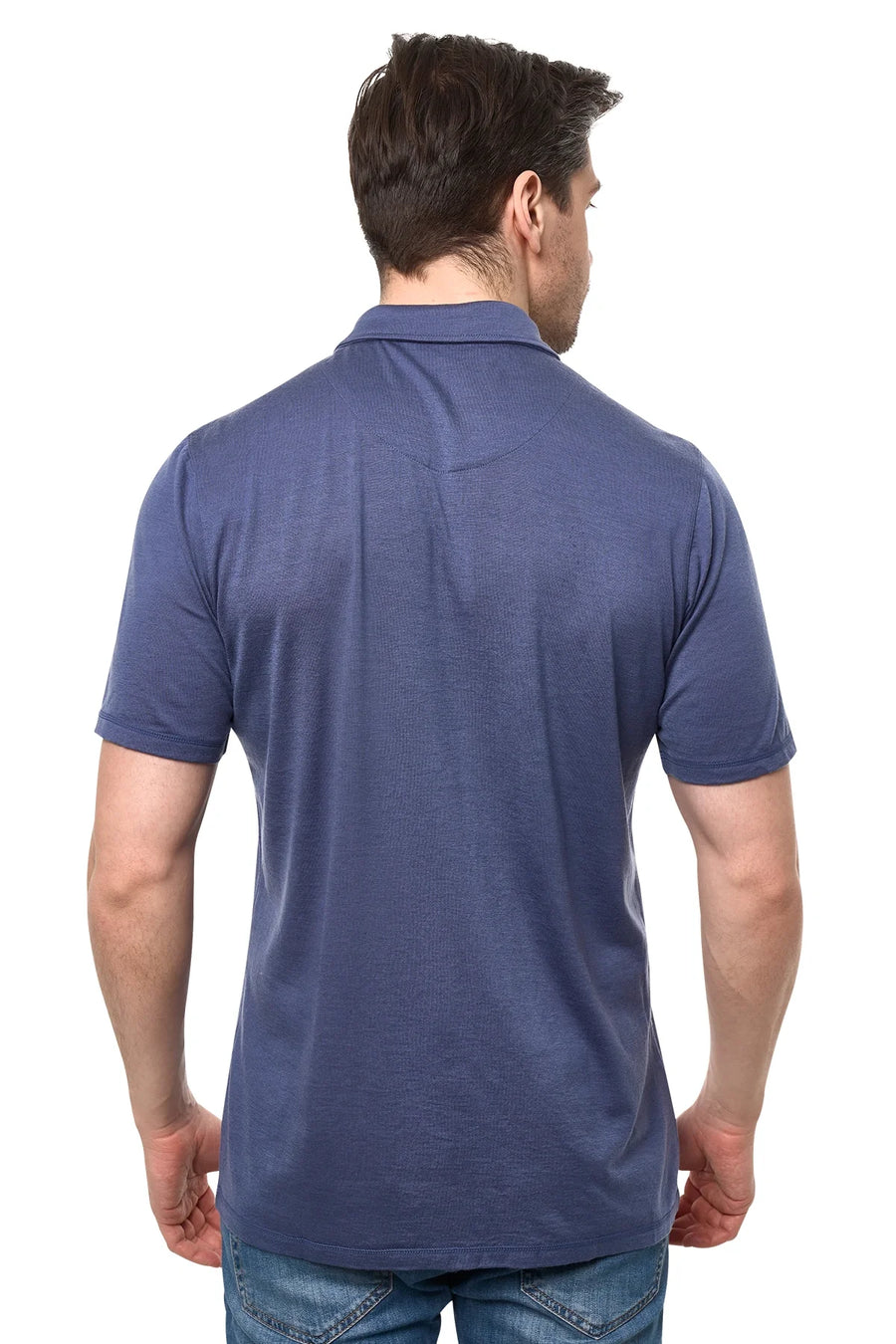Men's Merino Button-Up Short Sleeve Shirt Dark Blue