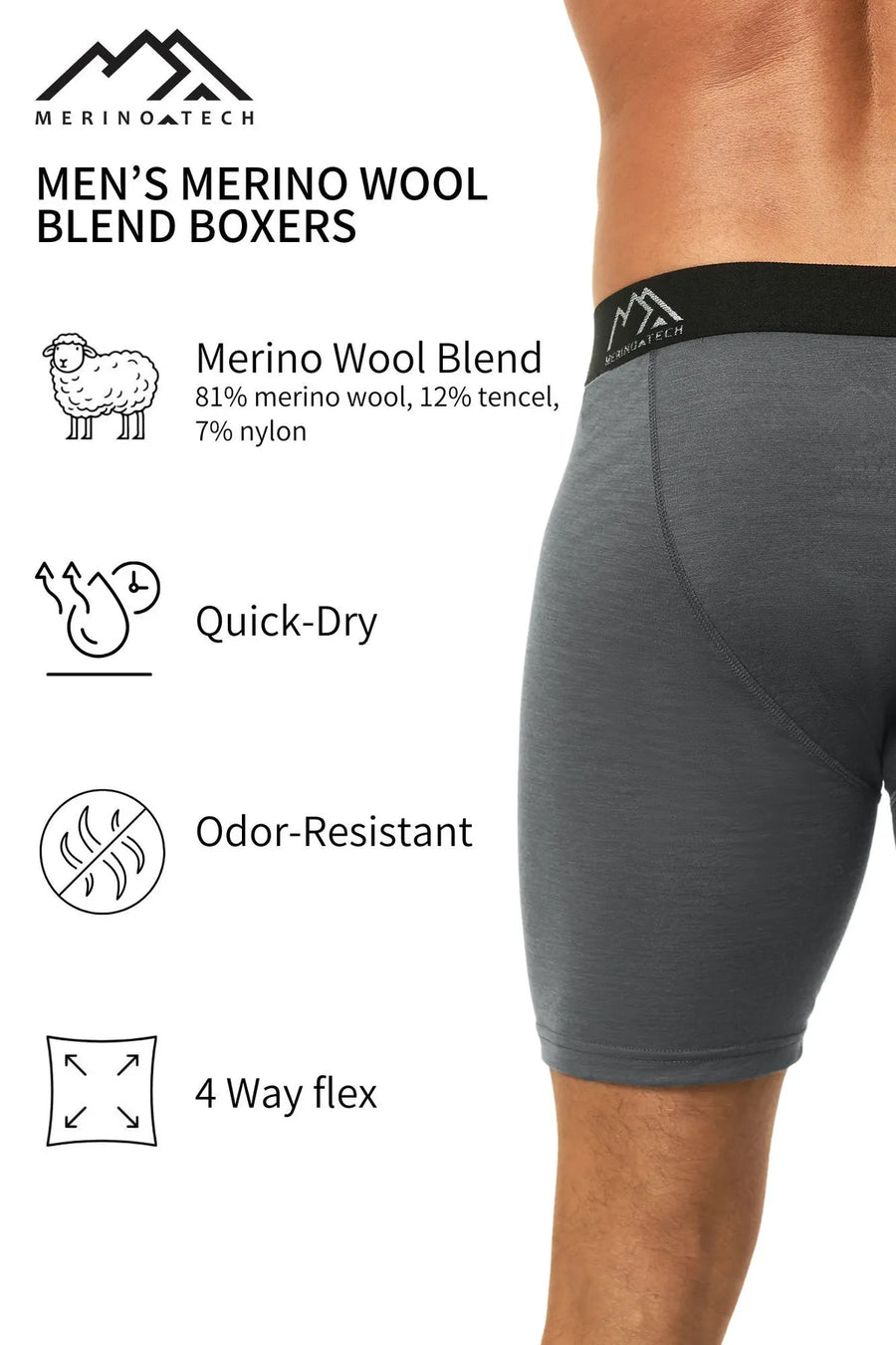 Men's Merino Boxers Dark Grey (1 Pack)
