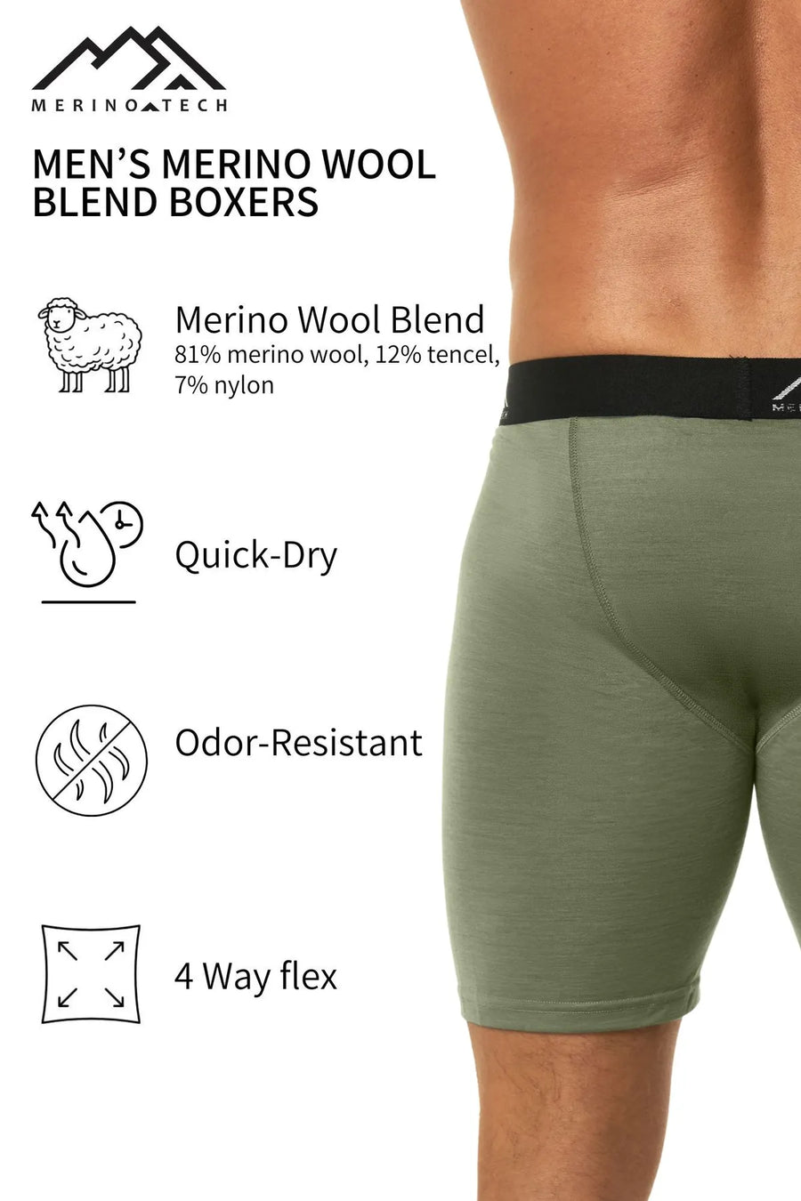 Men's Merino Boxers Dark Olive (1 Pack)