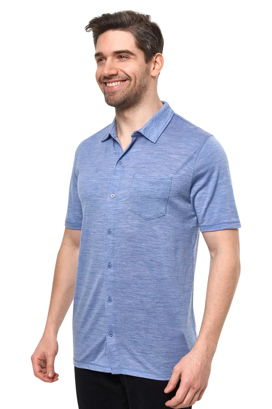 Men's Merino Button-Up Short Sleeve Shirt Deep Blue