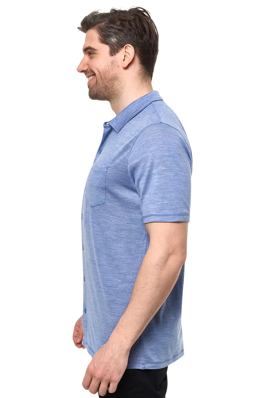 Men's Merino Button-Up Short Sleeve Shirt Deep Blue