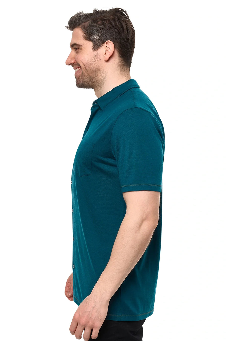 Men's Merino Button-Up Short Sleeve Shirt Deep Teal