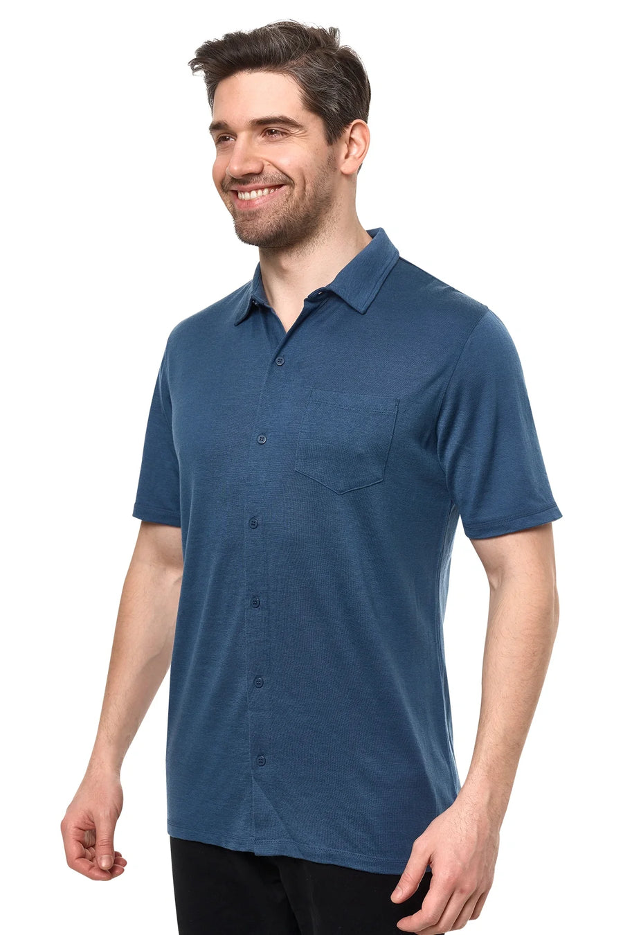 Men's Merino Button-Up Short Sleeve Shirt Denim