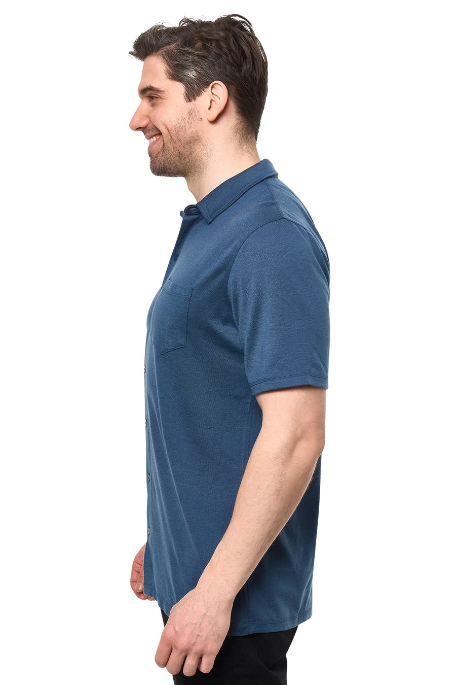 Men's Merino Button-Up Short Sleeve Shirt Denim