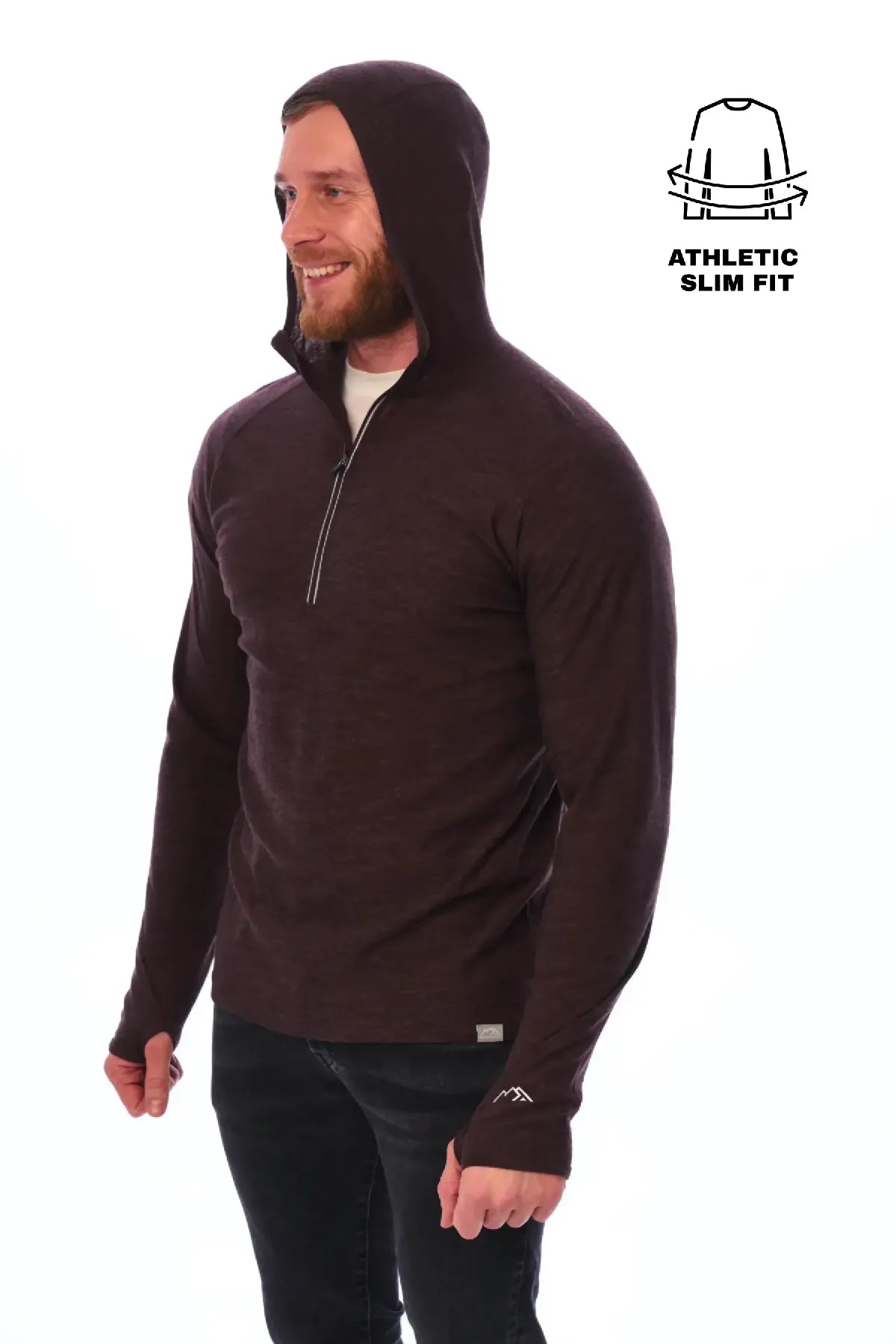 Men's Merino Wool Half Zip Hoodie 190 Chocolate