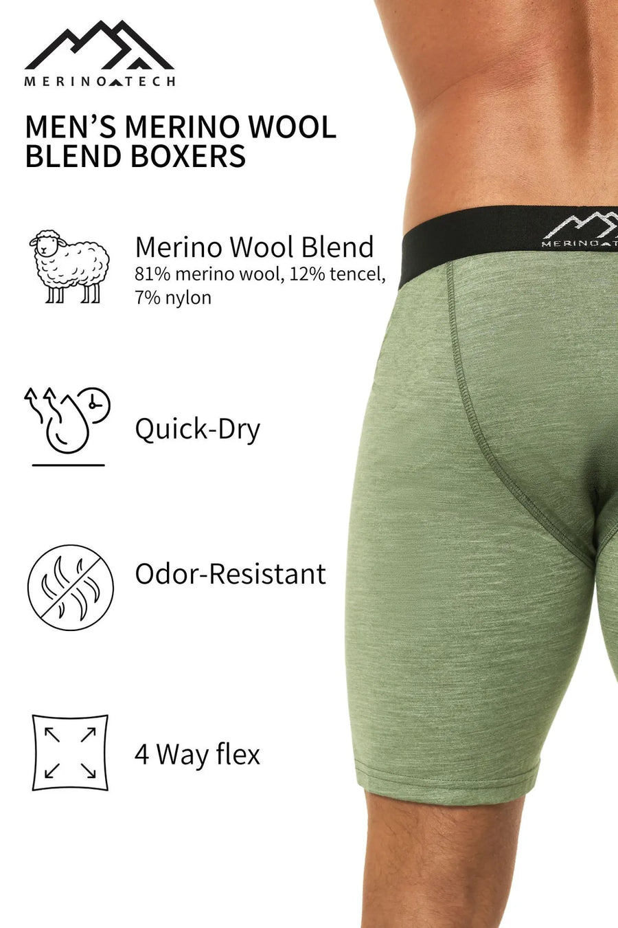 Men's Merino Boxers Heather Green (1 Pack)