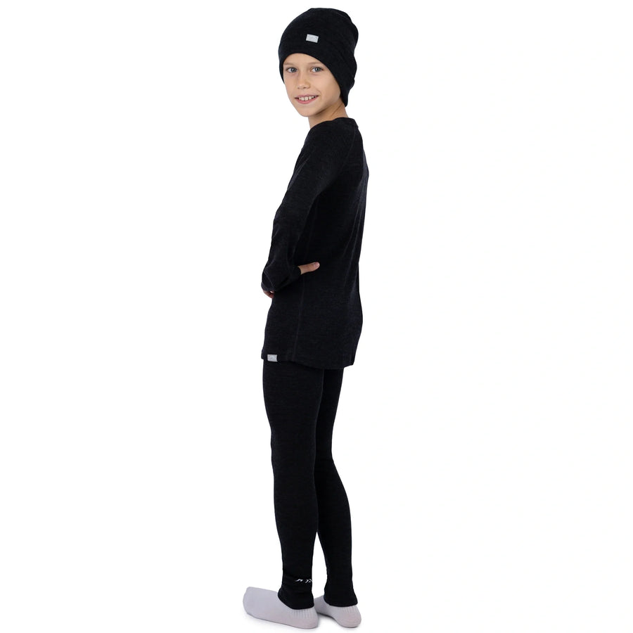 Kids' Merino Set Charcoal Grey + Black Beanie