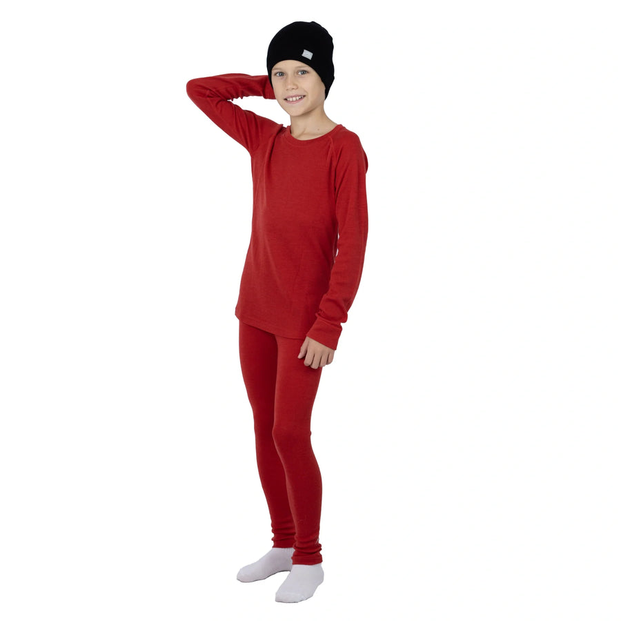 Kids' Merino Set Cherry Red + Black Beanie